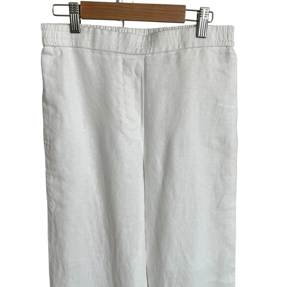 COS White 100% Linen Wide Leg Elastic Pull On Pants 2 Coastal Beach Minimalist